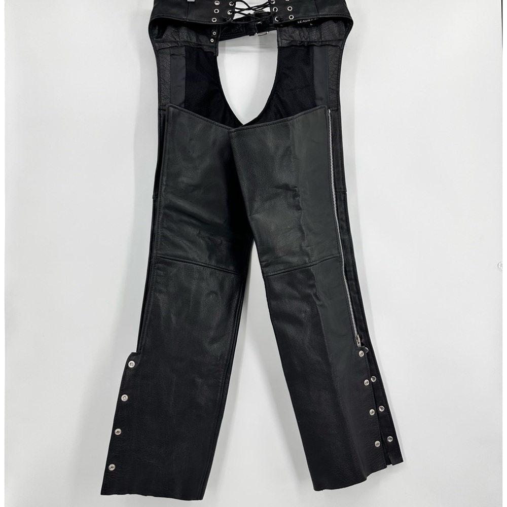 LK Leather King Men's Zippered Thigh Pocket Chaps Leather Black Size L